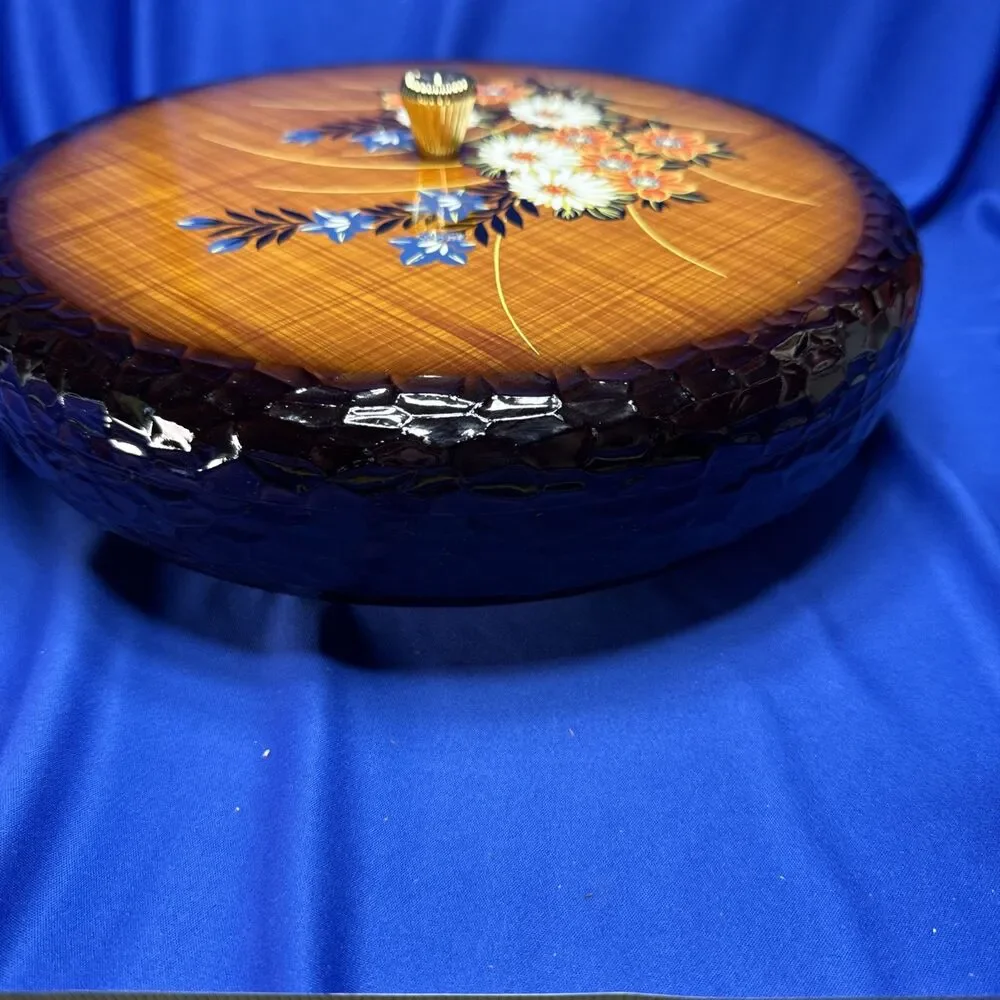 VINTAGE ORIENTAL FLORAL LAZY SUSAN WITH INSERT TRAY With Original Box